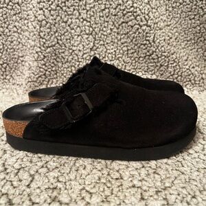 Birkenstock Papillio Boston clog sandals lined black fuzzy size 39 women’s 8 M 6